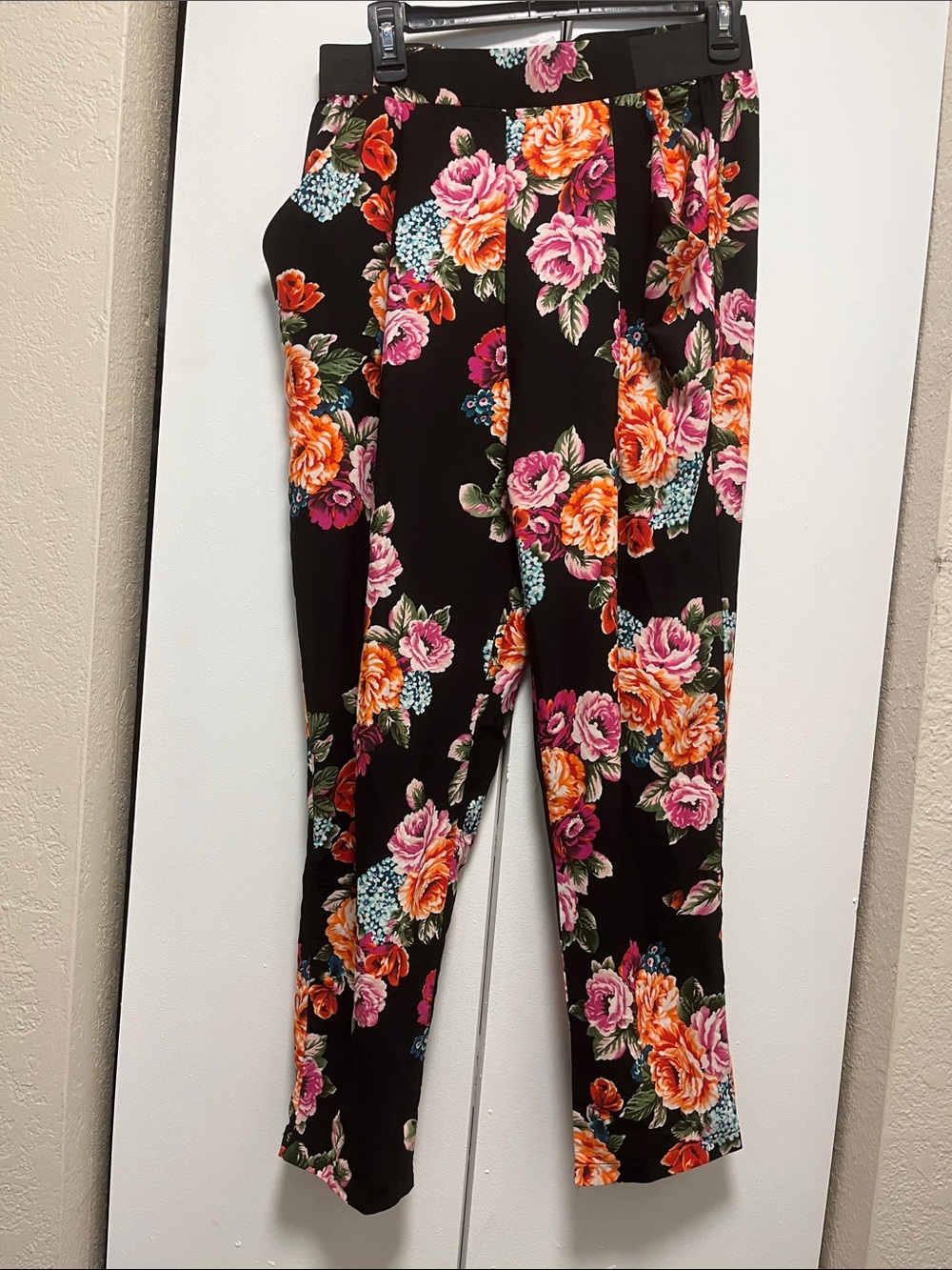 Floral Print Black High-Waist Soft Ponte Pants